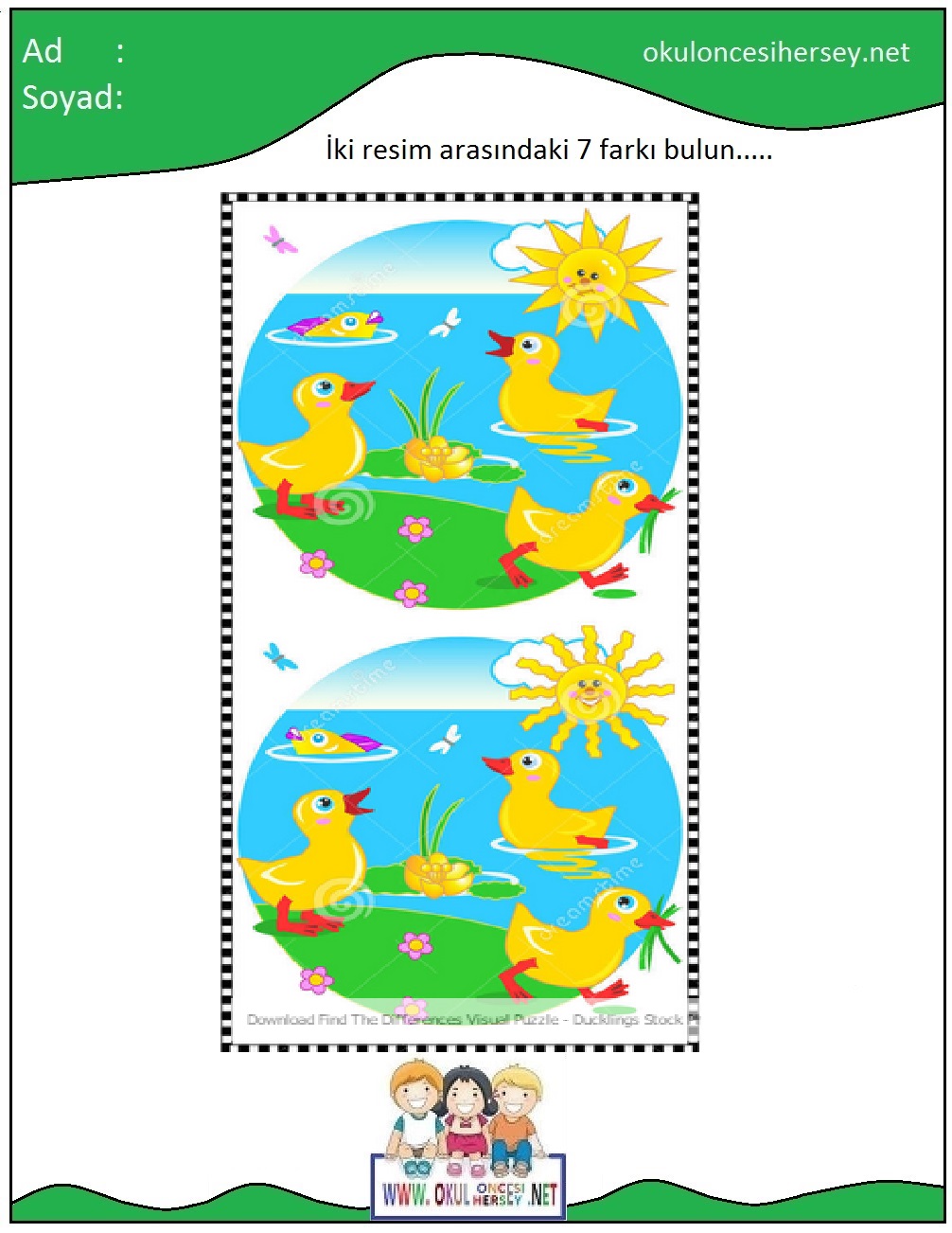 okul öncesi İki Resim Arasındaki Farkı Bul